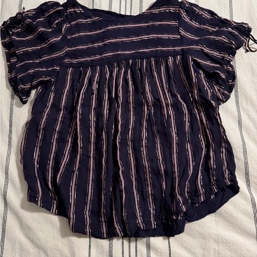 Anthropologie Striped Navy and Pink Women's Top